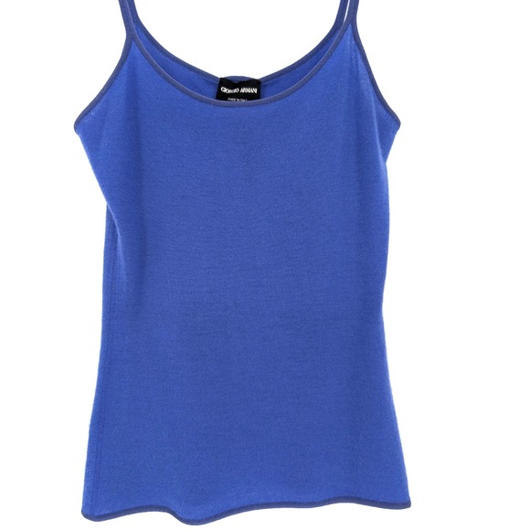 VTG Y2K Giorgio Armani Cashmere Camisole Cobalt Blue 42 Luxury Minimalist Cozy - Picture 3 of 10